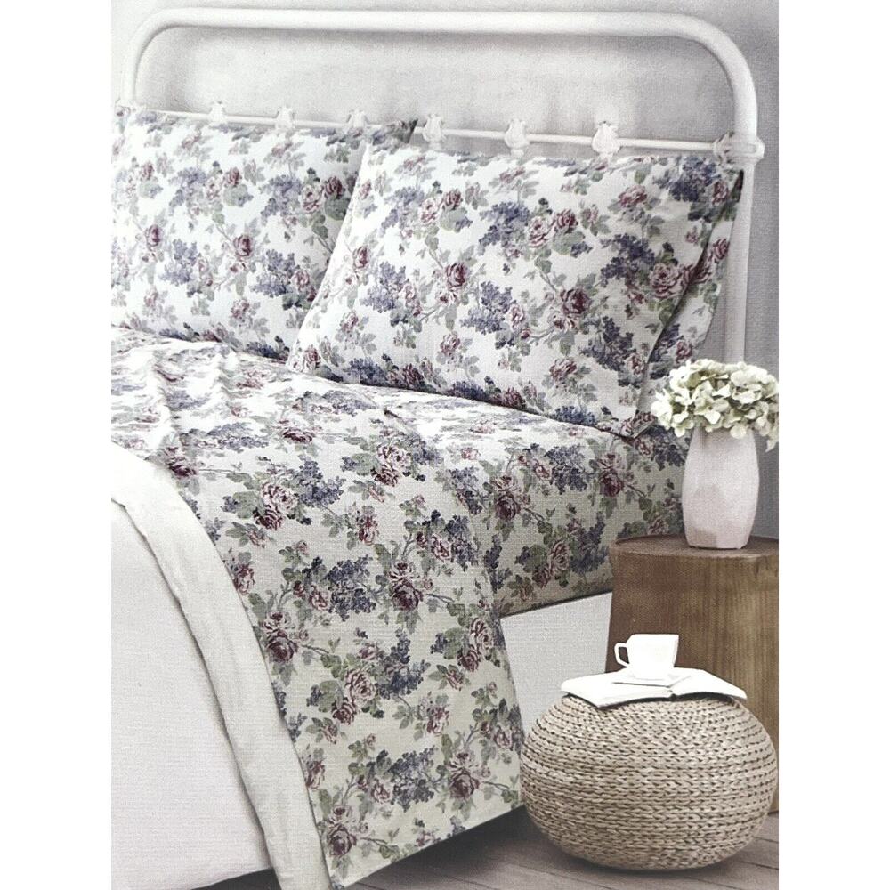 The Farmhouse Rachel Ashwell Cotton Floral KING Sheet Set Pink Blue Shabby Chic